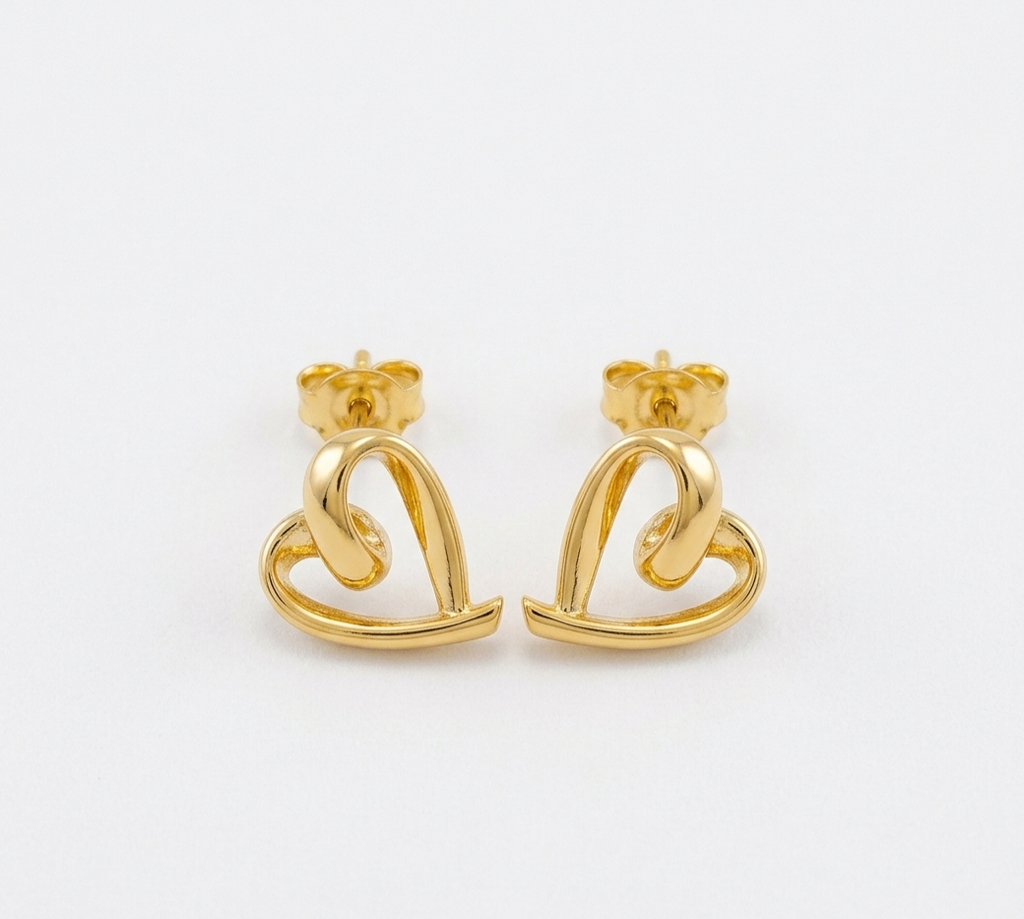 18ct Yellow Gold Open Heart Stud Earrings