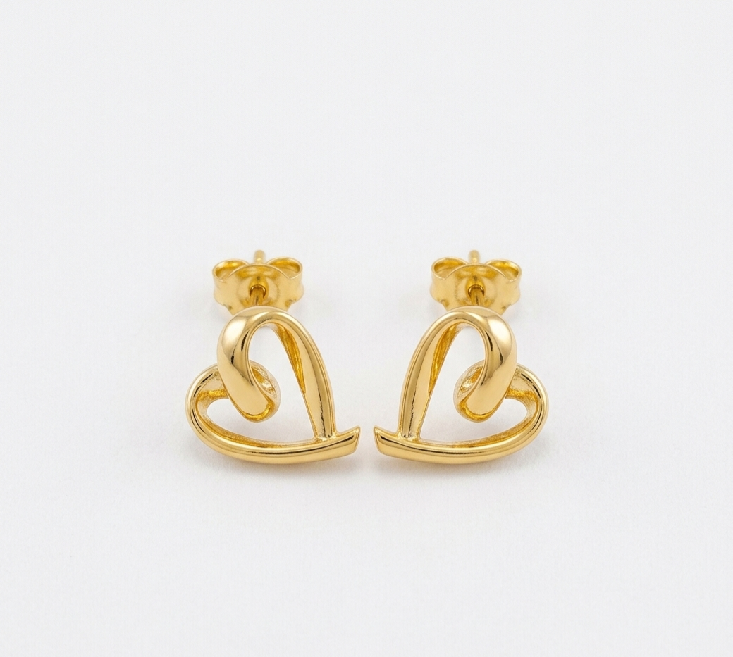18ct Yellow Gold Open Heart Stud Earrings
