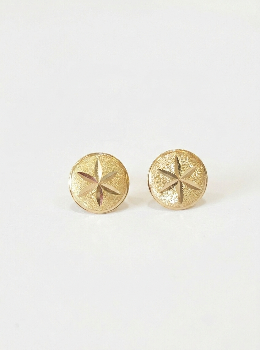 18ct Tricolor Gold Diamond-Cut Stud Earring
