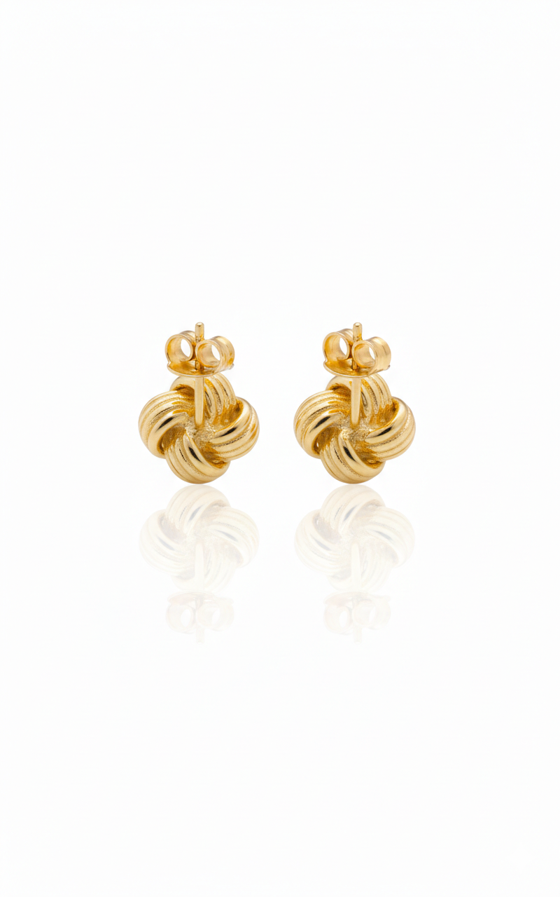 18K Solid Gold Textured Love Knot Stud Earrings