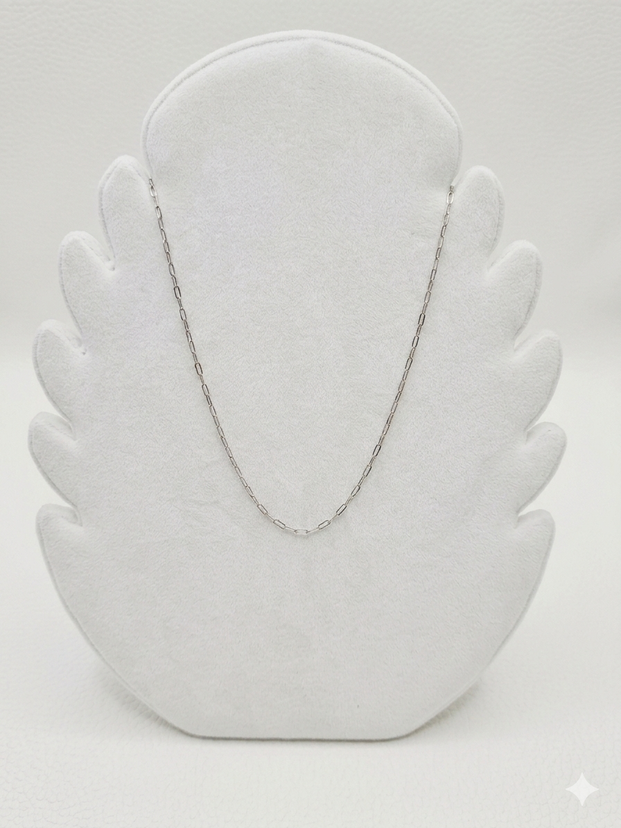 Solid White Gold Slim Paperclip Necklace – 16" Everyday Essential