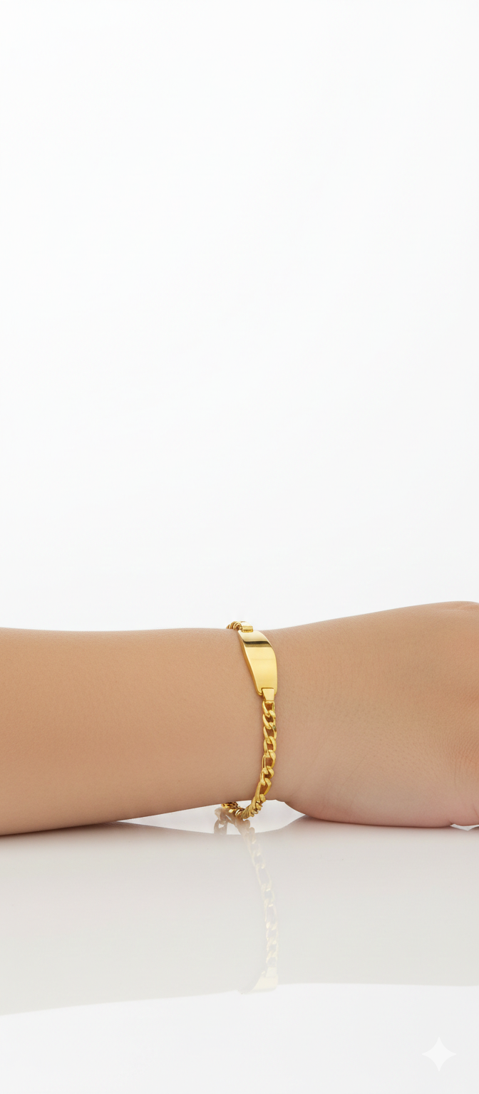 18K Solid Gold Kids' Figaro ID Bracelet (5.5")