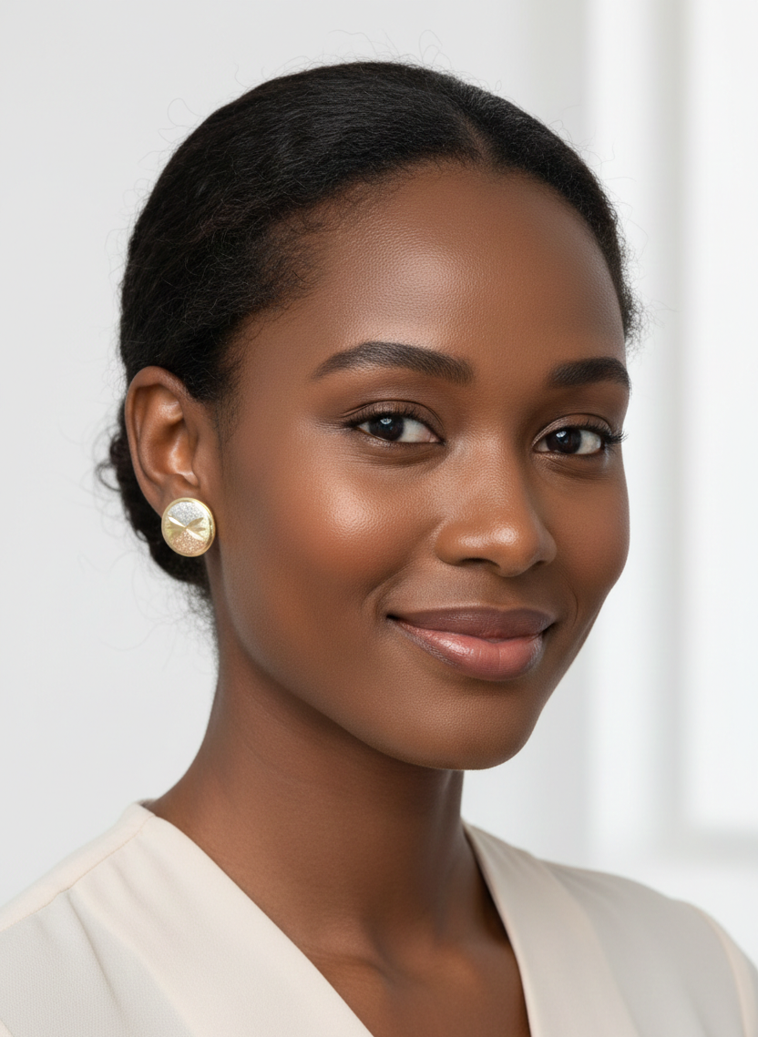 18ct Tricolor Gold Diamond-Cut Stud Earring