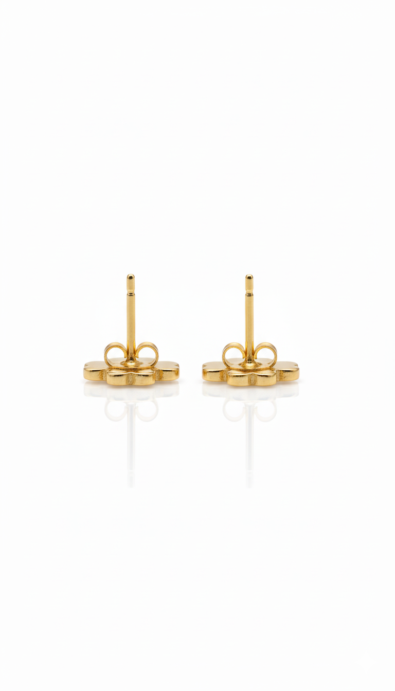 18K Solid Gold Four-Leaf Clover Stud Earrings