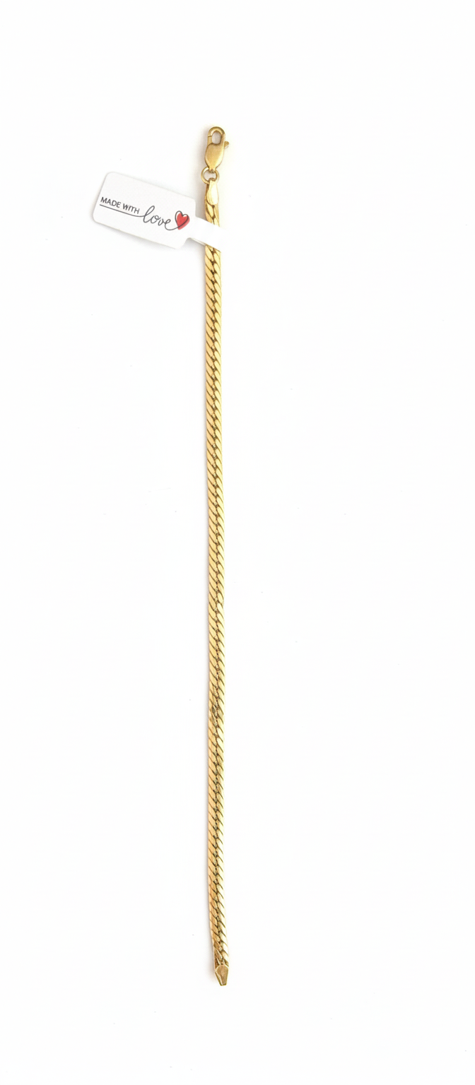 18K Solid Gold Herringbone Flat Snake Chain Bracelet