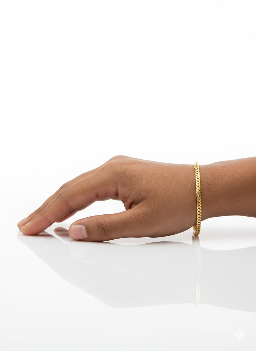 18K Solid Gold Herringbone Flat Snake Chain Bracelet