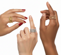 18K Solid Gold Triple-Tone Beaded Stackable Rings.