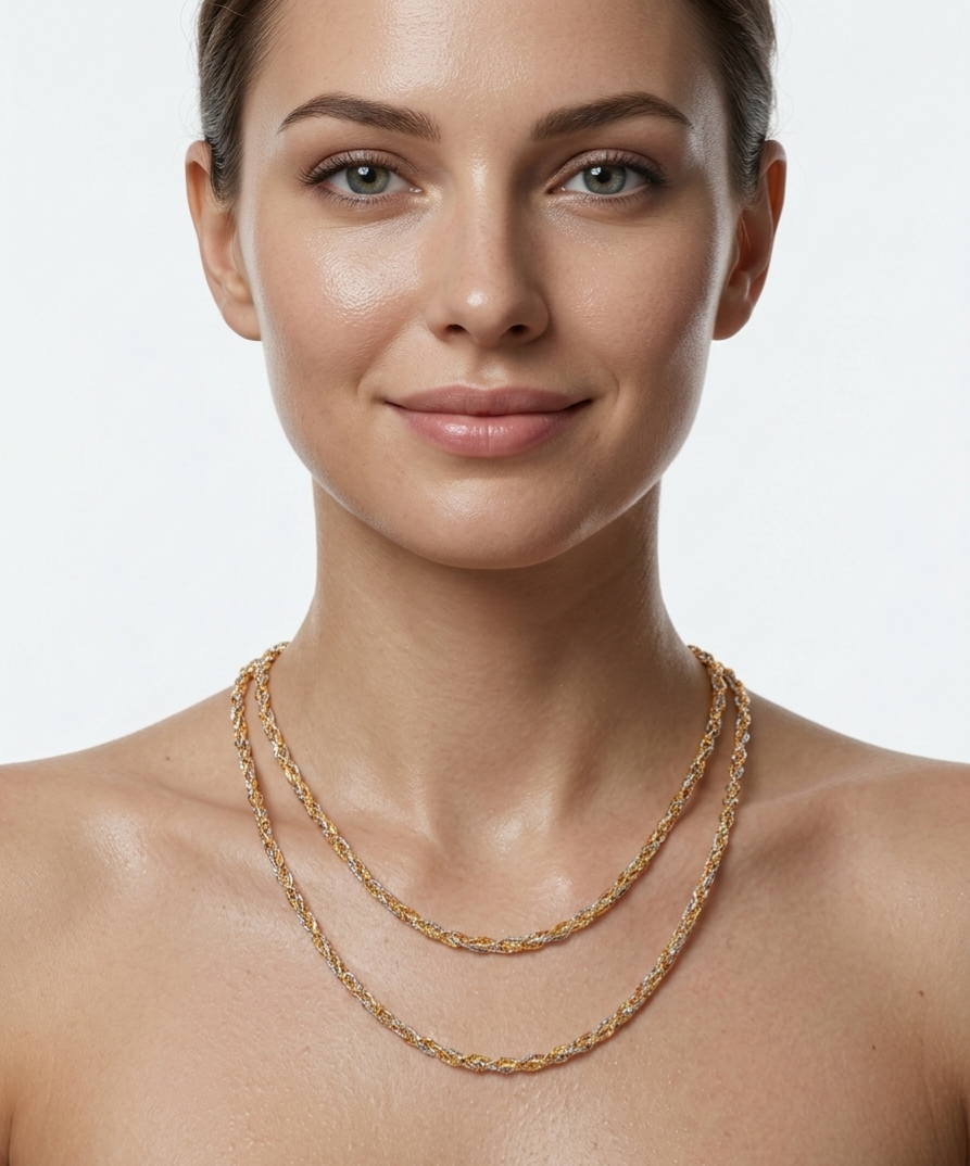 Luxury Yellow & Tri-Tone Gold Twisted Rope Chain Necklace