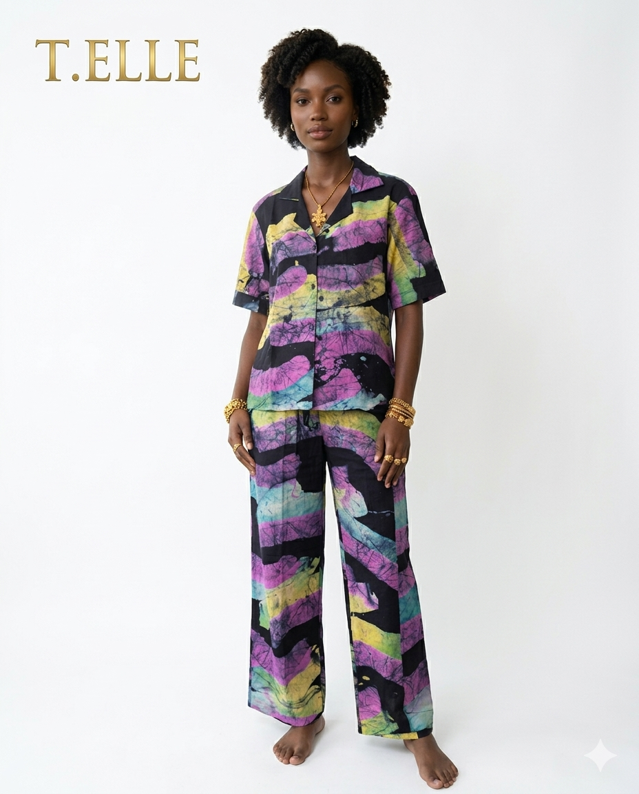 Hand-Dyed Chiffon Abstract Print 2-Piece Set