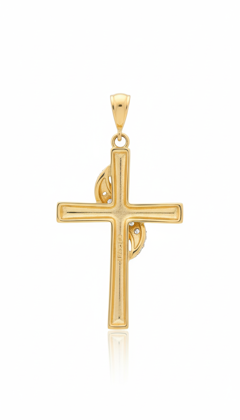 18K Solid Gold Ribbon Cross Pendant (No Chain)