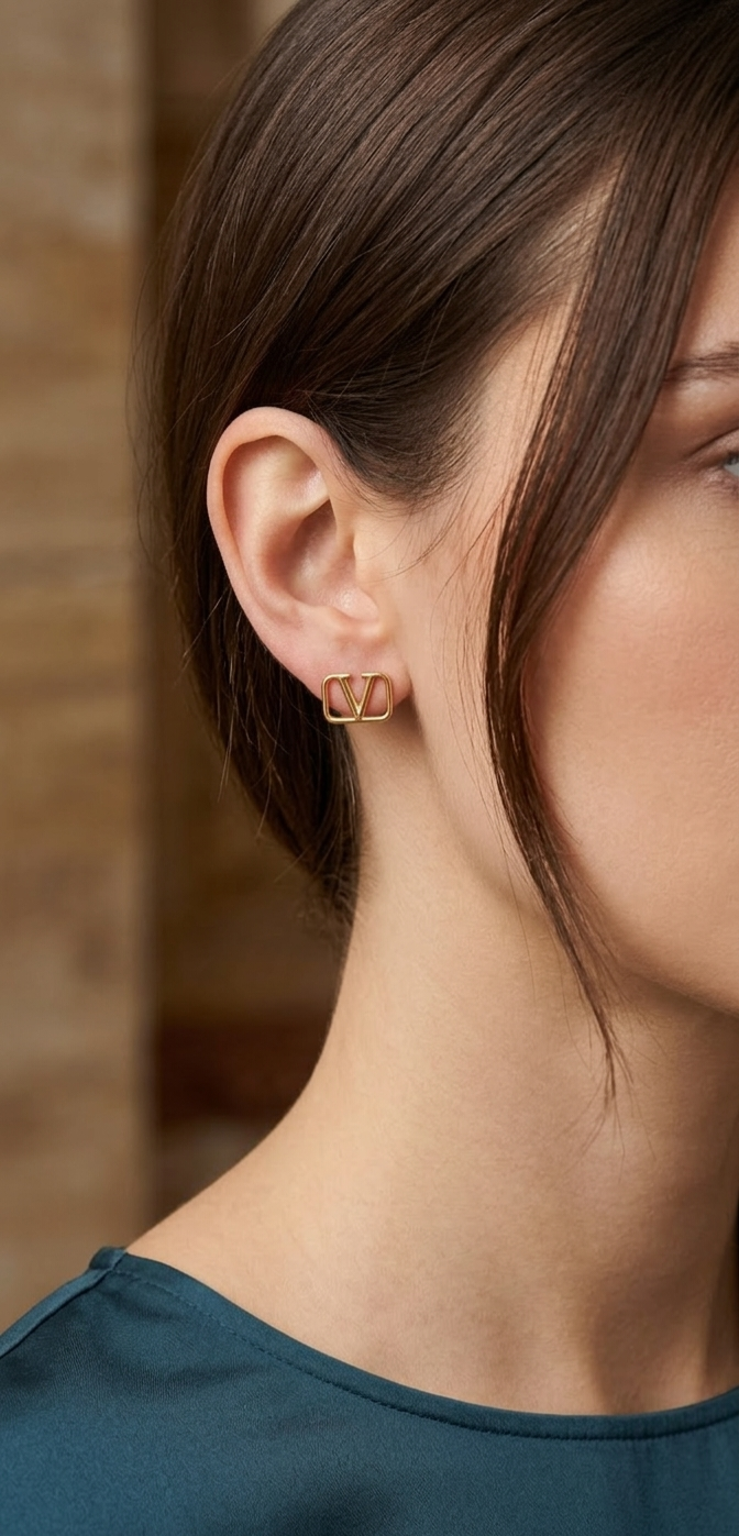 18k Gold V-Signature Gold Stud Earrings