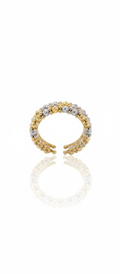 18K Solid Gold Tri-Tone Adjustable Beaded Open Ring