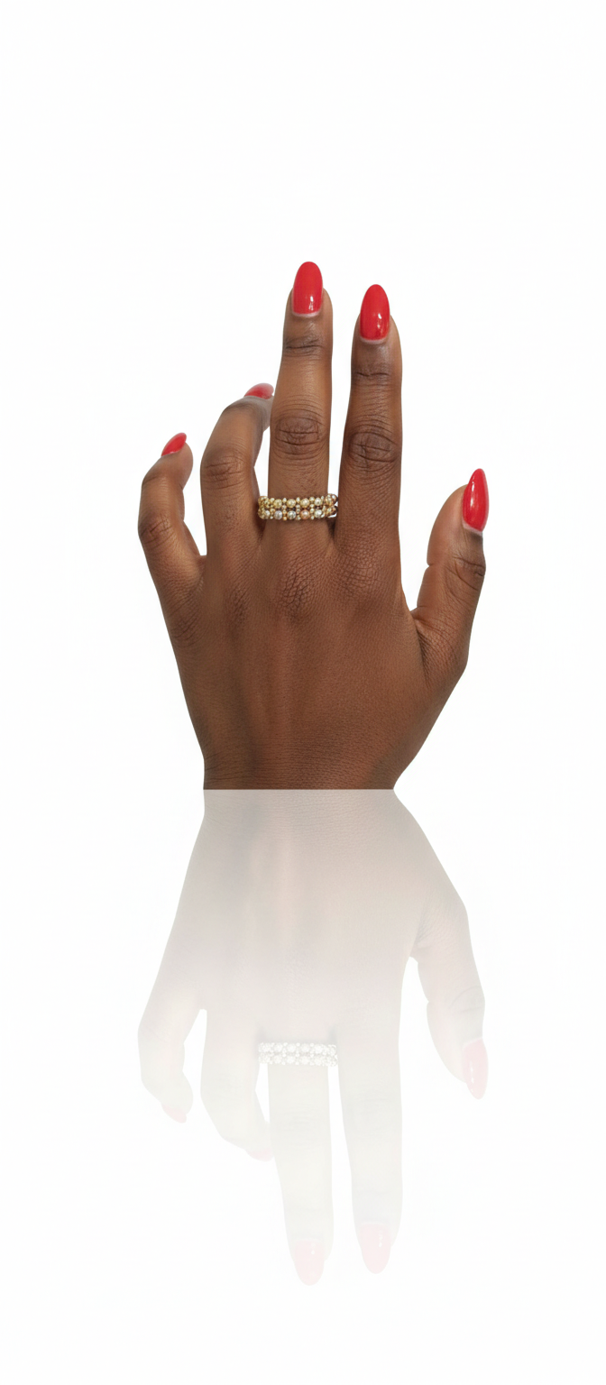 18K Solid Gold Tri-Tone Adjustable Beaded Open Ring
