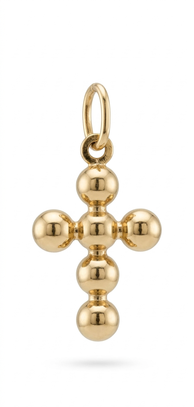 18ct Gold Beaded Sphere Cross Pendant – UK Hallmarked