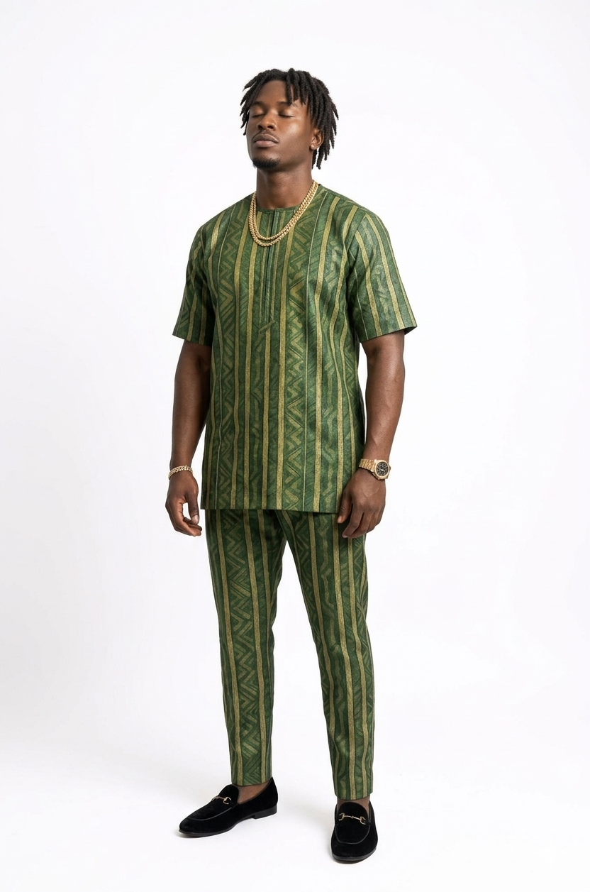 The Royal Adire Executive Set – Forest Green & Gold