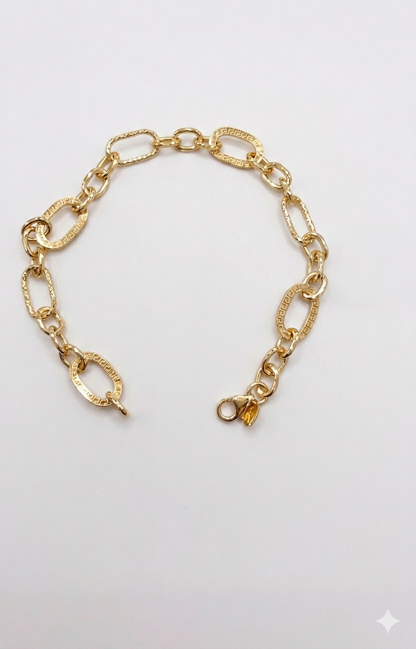 18ct Gold Greek Key Oval Link Bracelet