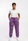 Hand-Dyed Adire Cargo Combat Trousers – Royal Purple & White