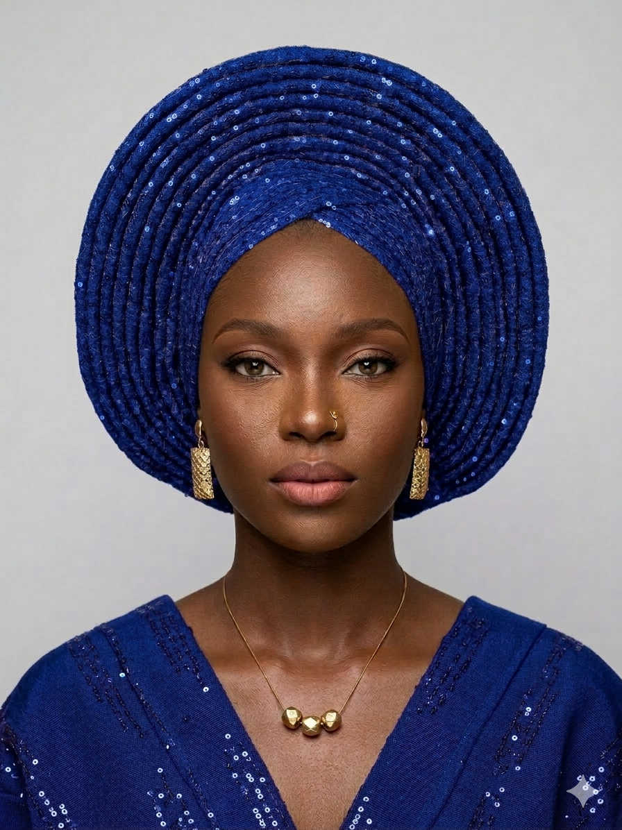 Elegant Pre-Tied Sequin Gele - Shimmering Editorial Edition