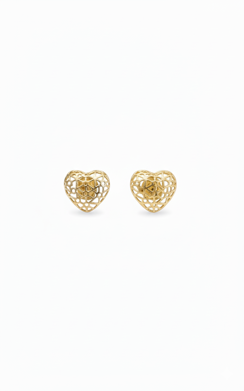 18K Gold Filigree Heart Stud Earrings