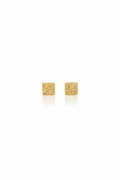 18K Solid Gold Square Hammered Stud Earrings