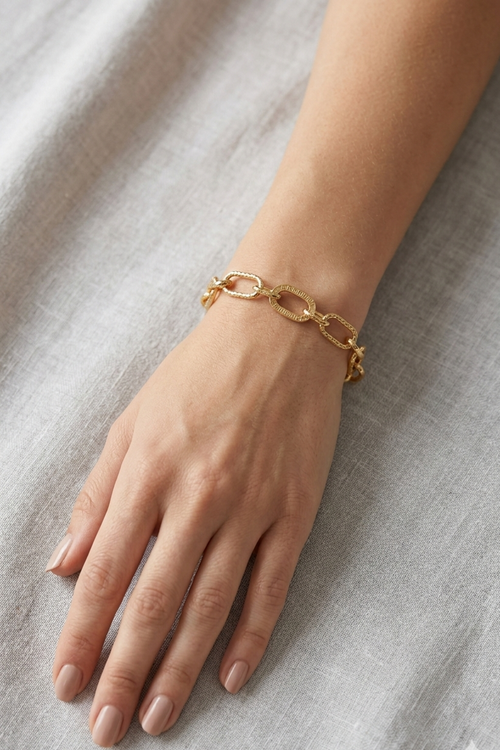18ct Gold Greek Key Oval Link Bracelet