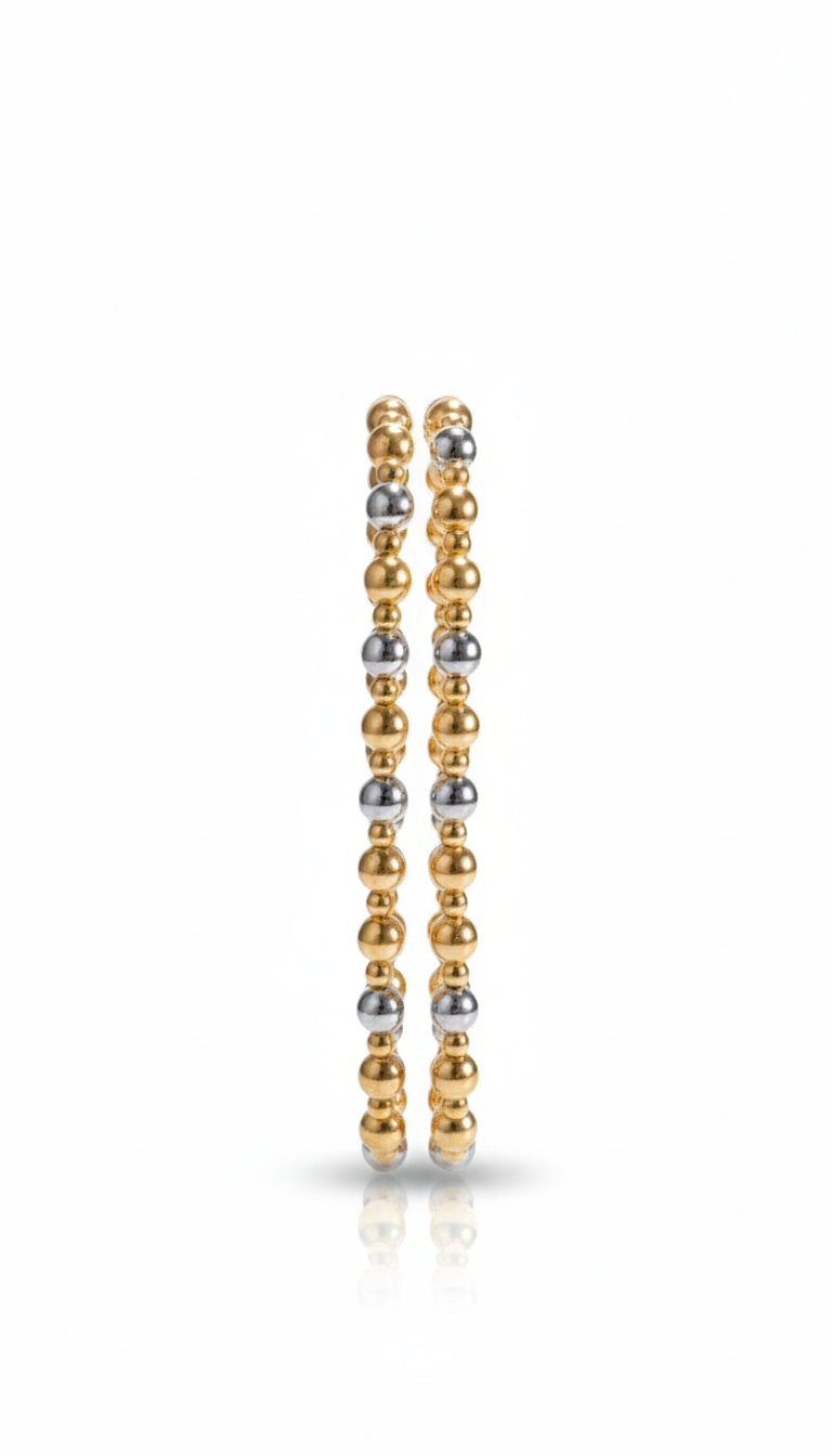 18K Solid Two-Tone Gold Beaded Stretch Bracelet