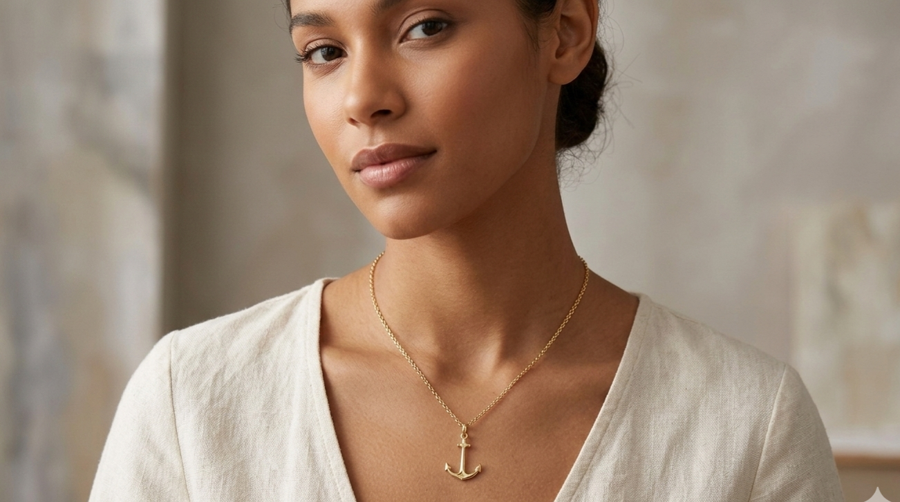 18K Yellow Gold Anchor Pendant (No Chain)