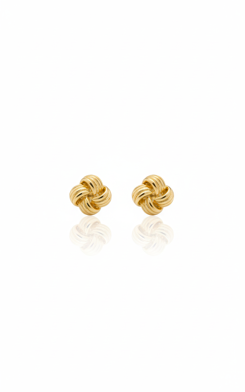 18K Solid Gold Textured Love Knot Stud Earrings