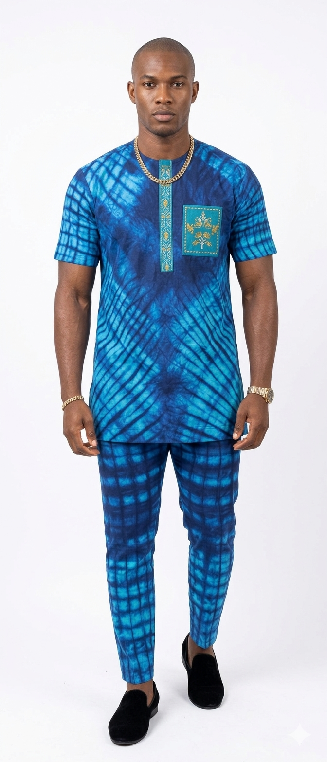 The Indigo Diamond Adire Executive Set – Electric Blue