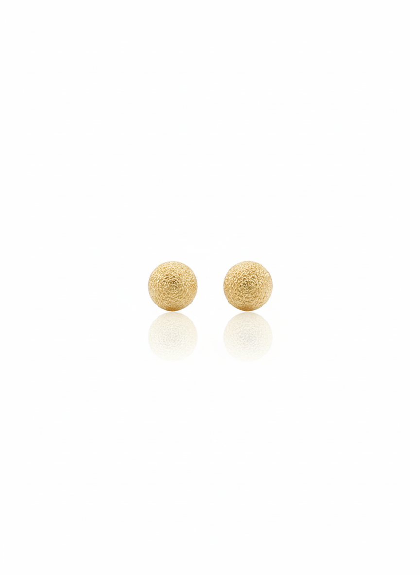 18K Solid Gold Textured Orb Stud Earrings