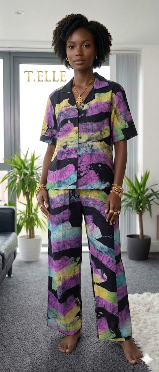 Hand-Dyed Chiffon Abstract Print 2-Piece Set