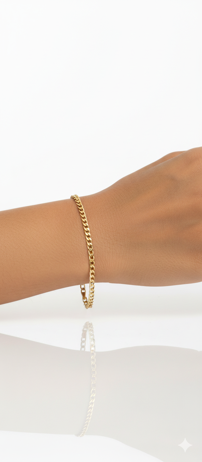 18K Solid Gold Slim Curb Link Bracelet
