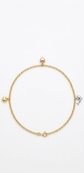 18ct Yellow Gold Heart & Dolphin Charm Anklet - 9"