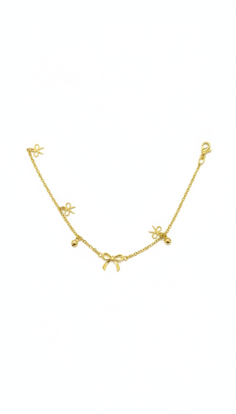 18ct Yellow Gold Bow & Bead Charm Bracelet