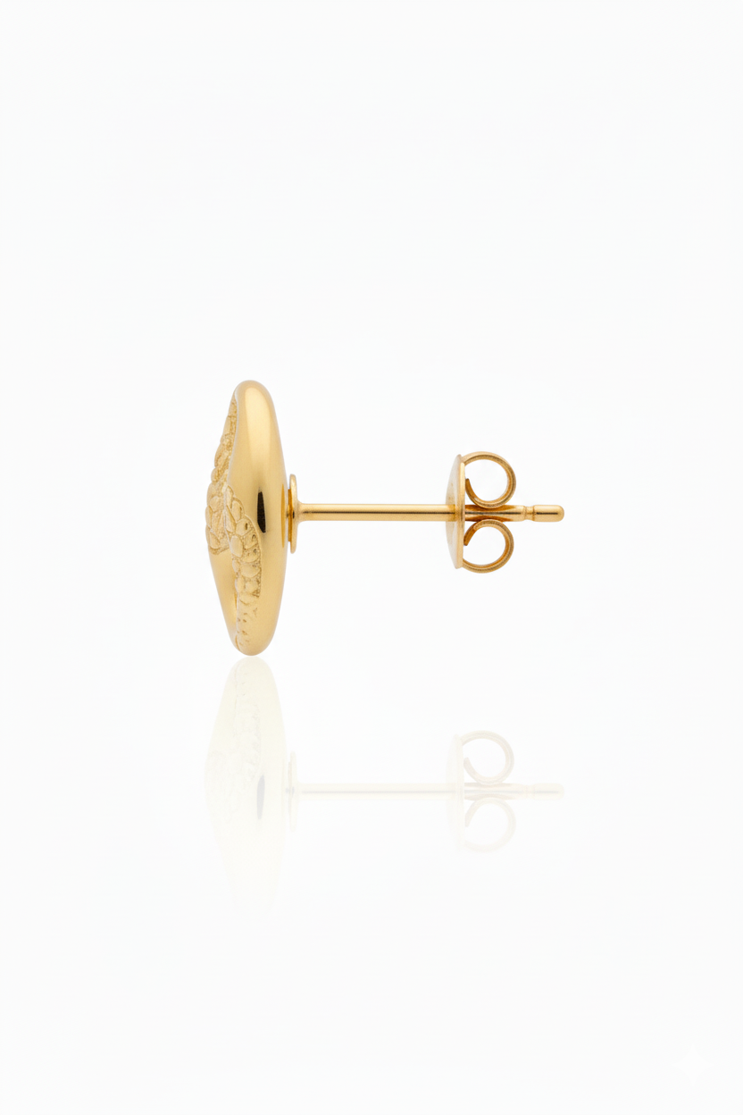 18K Solid Gold Textured Mariner Link Stud Earrings