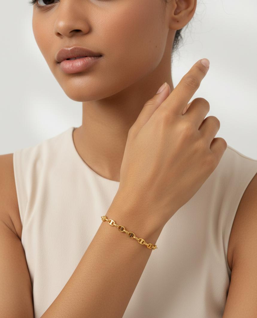 18K Solid Gold Mariner Link Bracelet