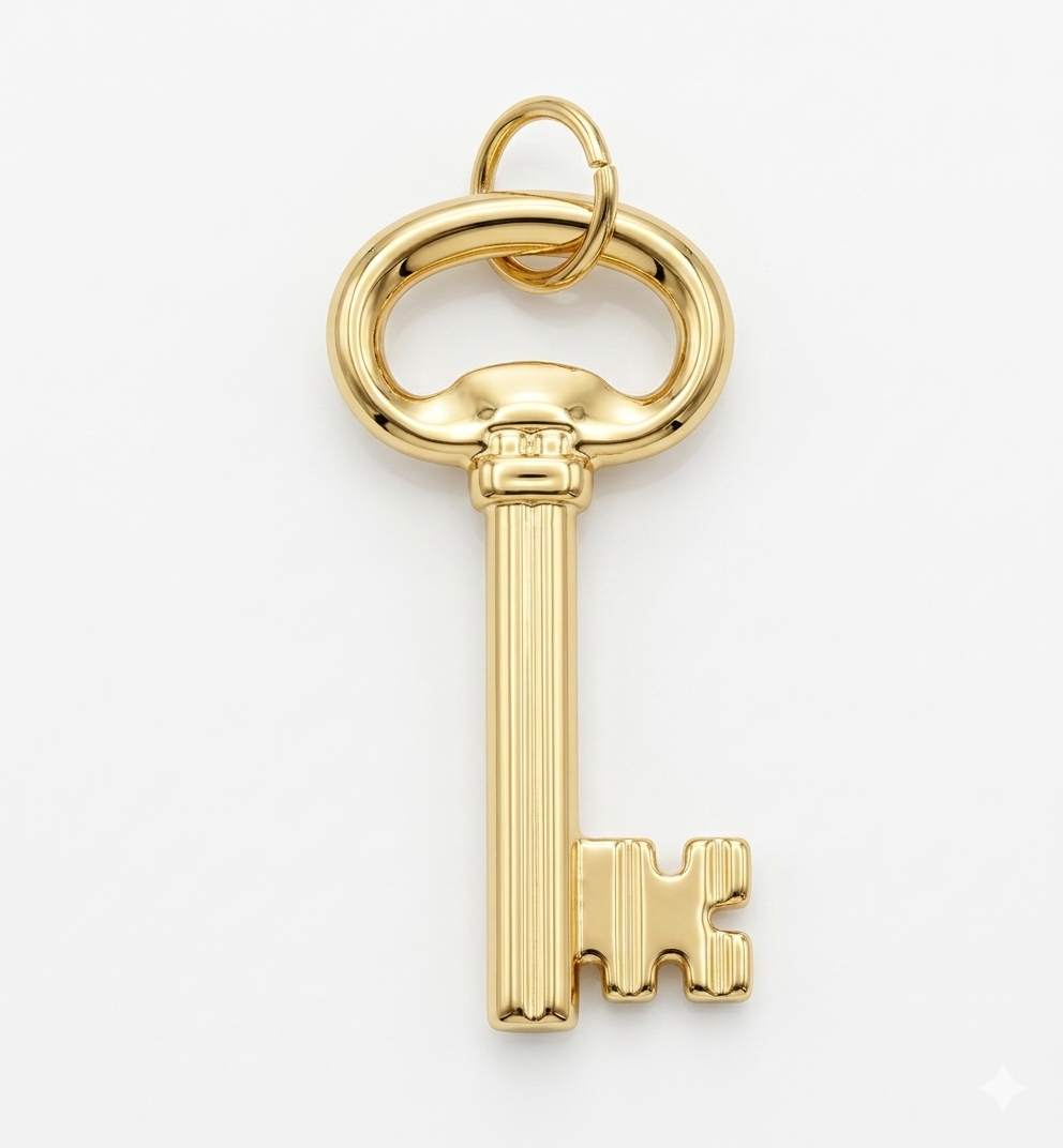 18K Yellow Gold Skeleton Key Pendant ( No Chain)