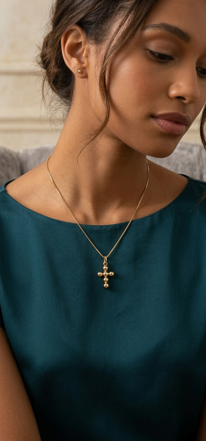 18ct Gold Beaded Sphere Cross Pendant – UK Hallmarked