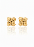 18K Solid Gold Textured Square Knot Stud Earrings