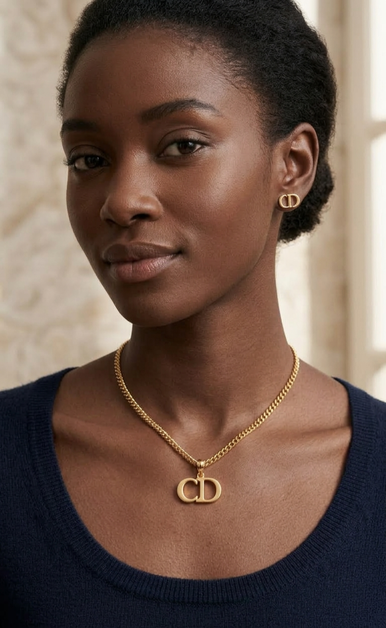 18k Gold Essential "CD" Pendant & Stud Earring Set
